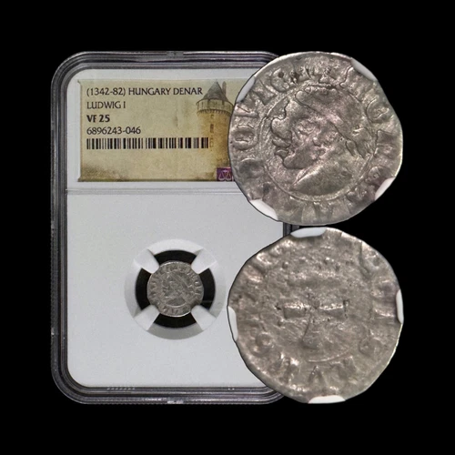 HUNGARY. 1373, Denar, Silver - NGC VF25 - Louis I, Denarius Saracenus Saracen 46
