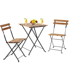 3 Pieces Bistro Set Outdoor Furniture Sets 2 Folding Chairs & Table Steel Frame