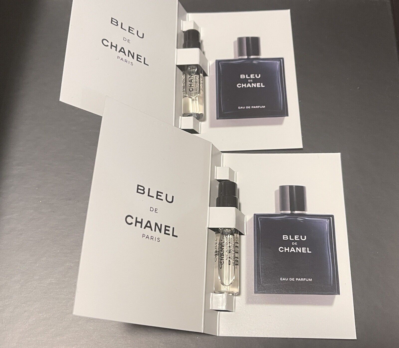 2 BLEU DE CHANEL Pour Homme Eau De Parfum Spray Sample 0.05oz / 1.5ml Travel New