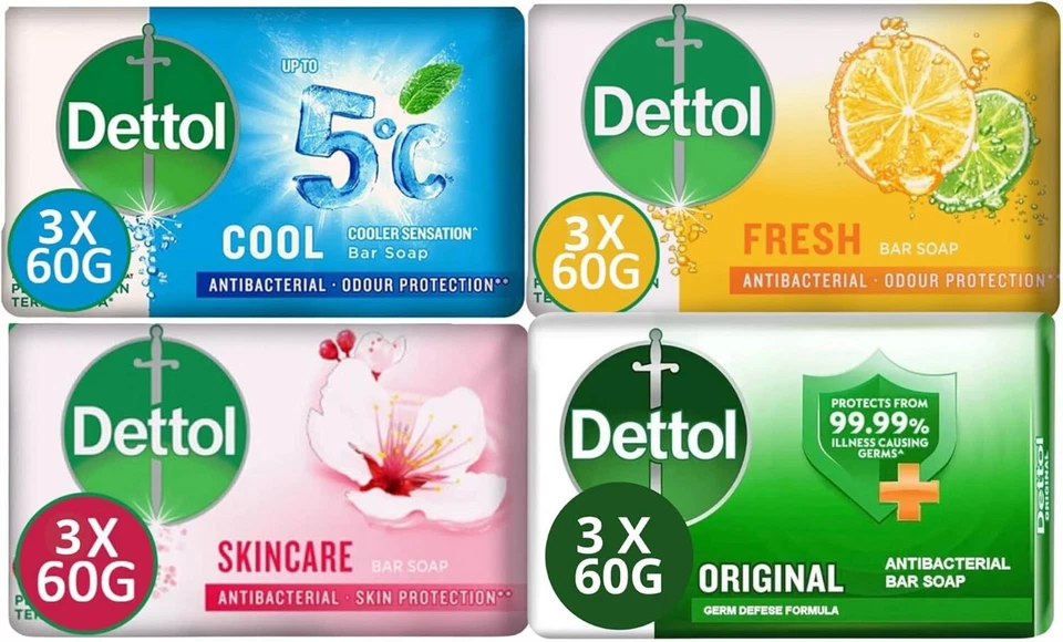 Dettol Soap Bars 60g Original Fresh Skincare Cool - Antibacterial - Pack of 12