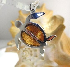 33.5mm Hawaiian Rhodium Plated Over Brass Genuine Inlaid Koa Wood Turtle Pendant