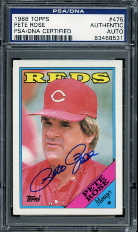Pete Rose Signed Autographed 1988 Topps Baseball Card #475- PSA/DNA Authentic