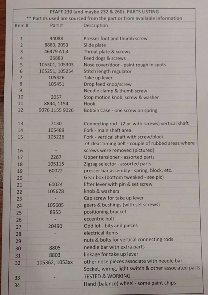 Máquina de coser Pfaff 230 PIEZAS ENVÍO PLANO Elige tu pieza 232 260 130 Foto 2 de 2