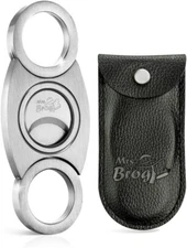 Stainless Steel Cigar Cutter with Back Protector - round Ends and Body - Leather