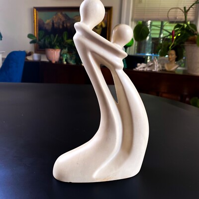 Vtg Man Woman Embracing Abstract Sculpture White Soap Stone Statue Figurine 10''