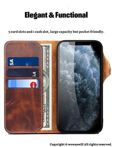 Genuine Cowhide Magnetic Leather Flip Cover Case for iPhone - Foto 5 di 15