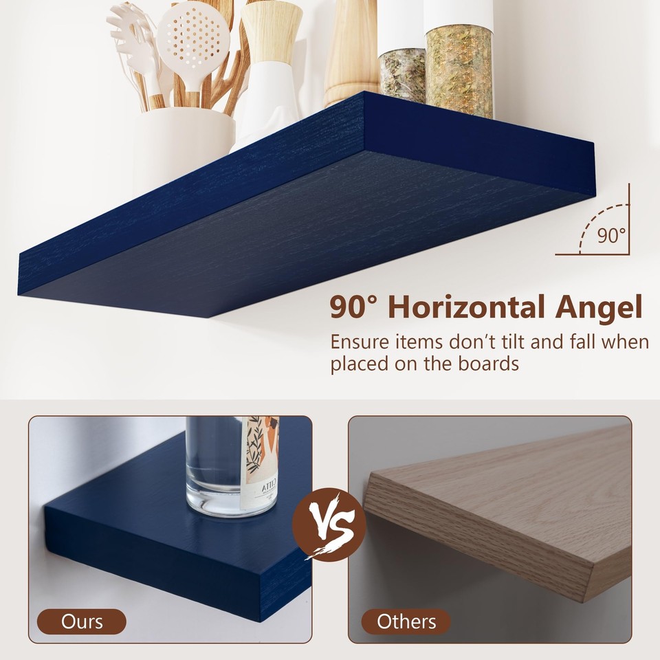 Blue Floating Shelves for Wall, Solid Wood Floating Wall Mounted
