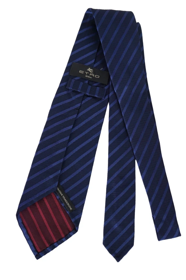 Corbata de sarga de seda a rayas azul marino ETRO vintage/nueva Foto 2 de 4