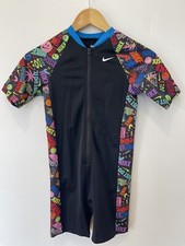 Nike Kids One Piece Swimsuit Zip Up Swimwear Retro Colourful Size M 137-146cm