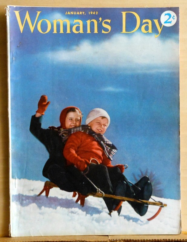 Woman's Day magazine - January 1942 - Elsie Singmaster story - Sledding cover