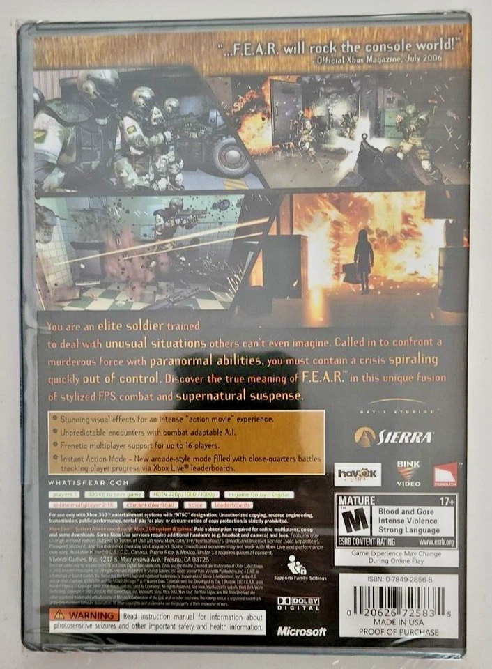 F.E.A.R. First Encounter Assault Recon (Platinum Hits) Xbox 360 Brand New Game - Image 3 of 3