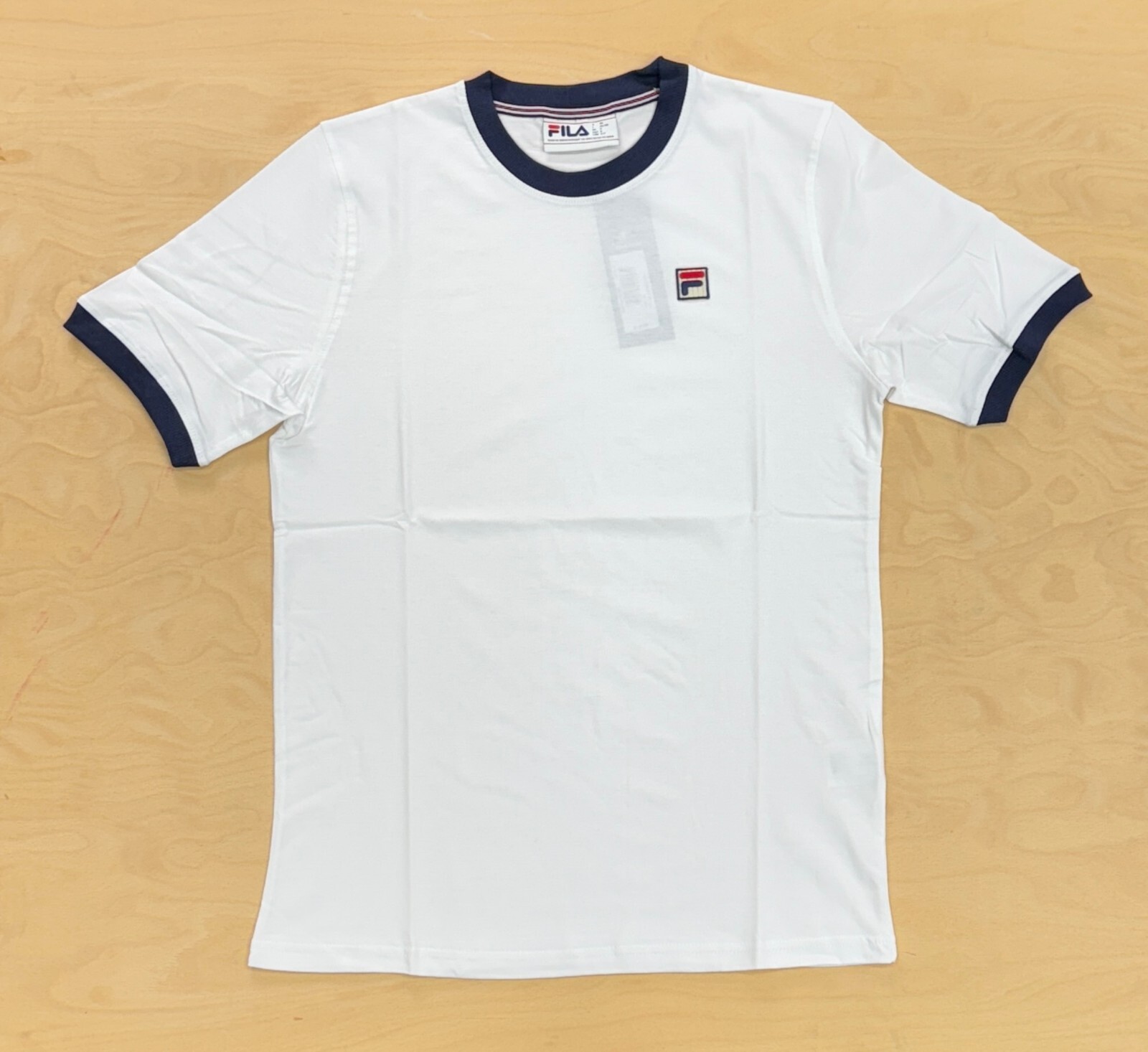 T shirt Fila Vintage Uomo Marconi Essential Ringer Bianco Pavone Blu Navy