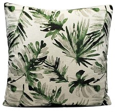 Palm Fronds 20'' Decorative Throw Pillow Cover in Green and Grey Flora