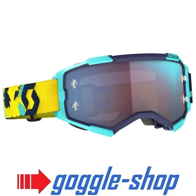 SCOTT FURY MOTOCROSS MX GOGGLES BLUE / TEAL / YELLOW - BLUE CHROME MIRROR LENS