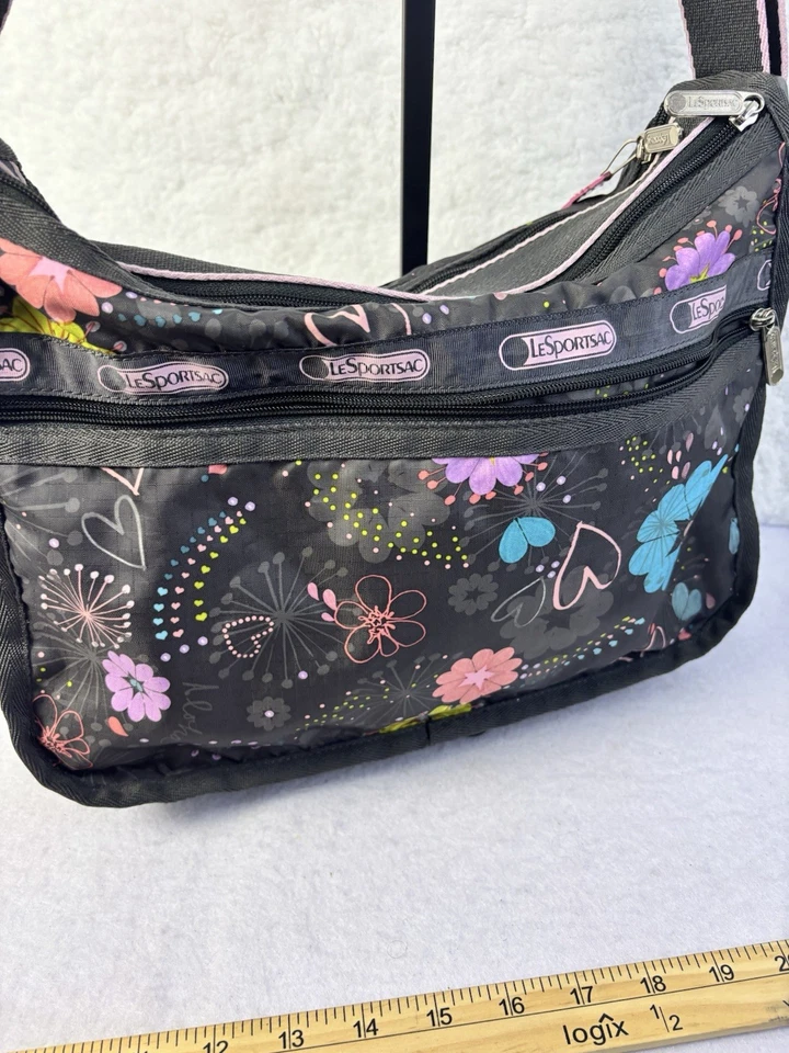LESPORTSAC Multicolor Flowers Birds Butterfly Nylon Messenger Crossbody Bag 2Zip - Image 3 of 4