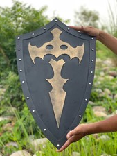 Knight Templar Wooden Shield Black & Gold Heater Shield Medieval Cosplay