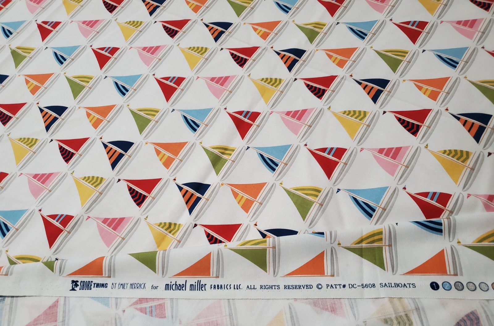 OOP VTG 3 Yrd Michael Miller Fabric SHORE THING Sailboats Emily Herrick DC-5608