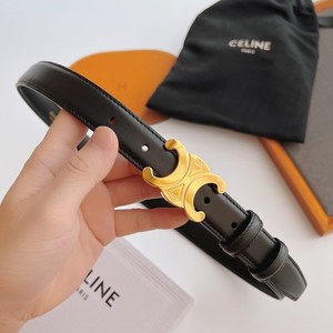 Celine Triomphe Medium Leather Women's Belt in Black with Gold Logo, Size 85