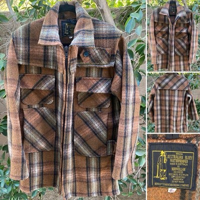 Vintage Australian Bluey Norwellan Wool Waterproof Jacket Plaid Bush Coat Work