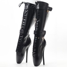 Women Knee High Boot Ballet Stiletto Fetish Ballet Pointe Pain Lockable Zip Boot