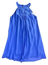 NWT Vanberfia Royal Blue Lace Halter Mini Dress Pleated Evening Womens M