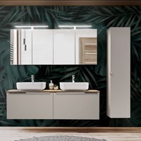 Badezimmer BadmöBel Set Midischrank Spiegelschrank Unterschrank Waschbecken Grau