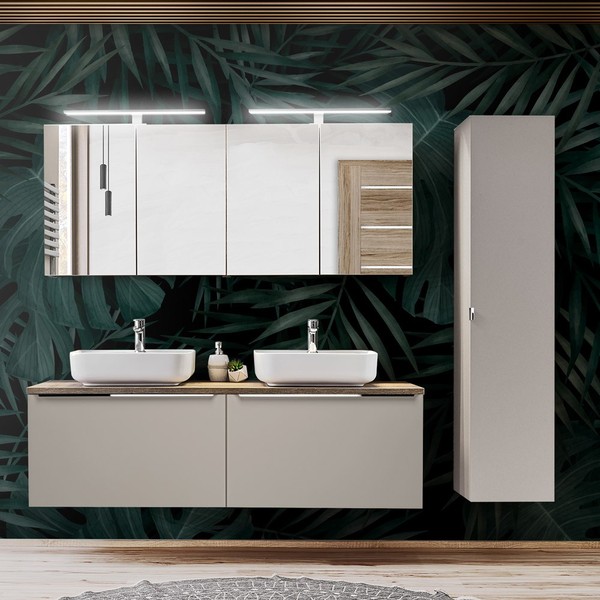 Badezimmer BadmöBel Set Midischrank Spiegelschrank Unterschrank Waschbecken Grau-image