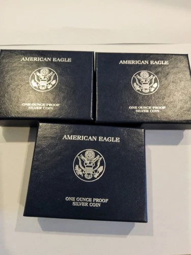 2010-W $1 AMERICAN SILVER PROOF EAGLE 1 oz .999 w/Box & COA lot of 3 G01