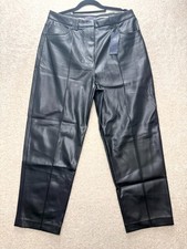 Marks & Spencer Pants Women's Size 14 Black Leather Straight Leg Flat Front