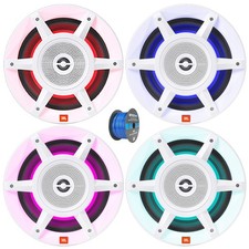 4x JBL 8" 500 Watts Peak Power Marine Audio White Speakers, 50 Feet Speaker Wire