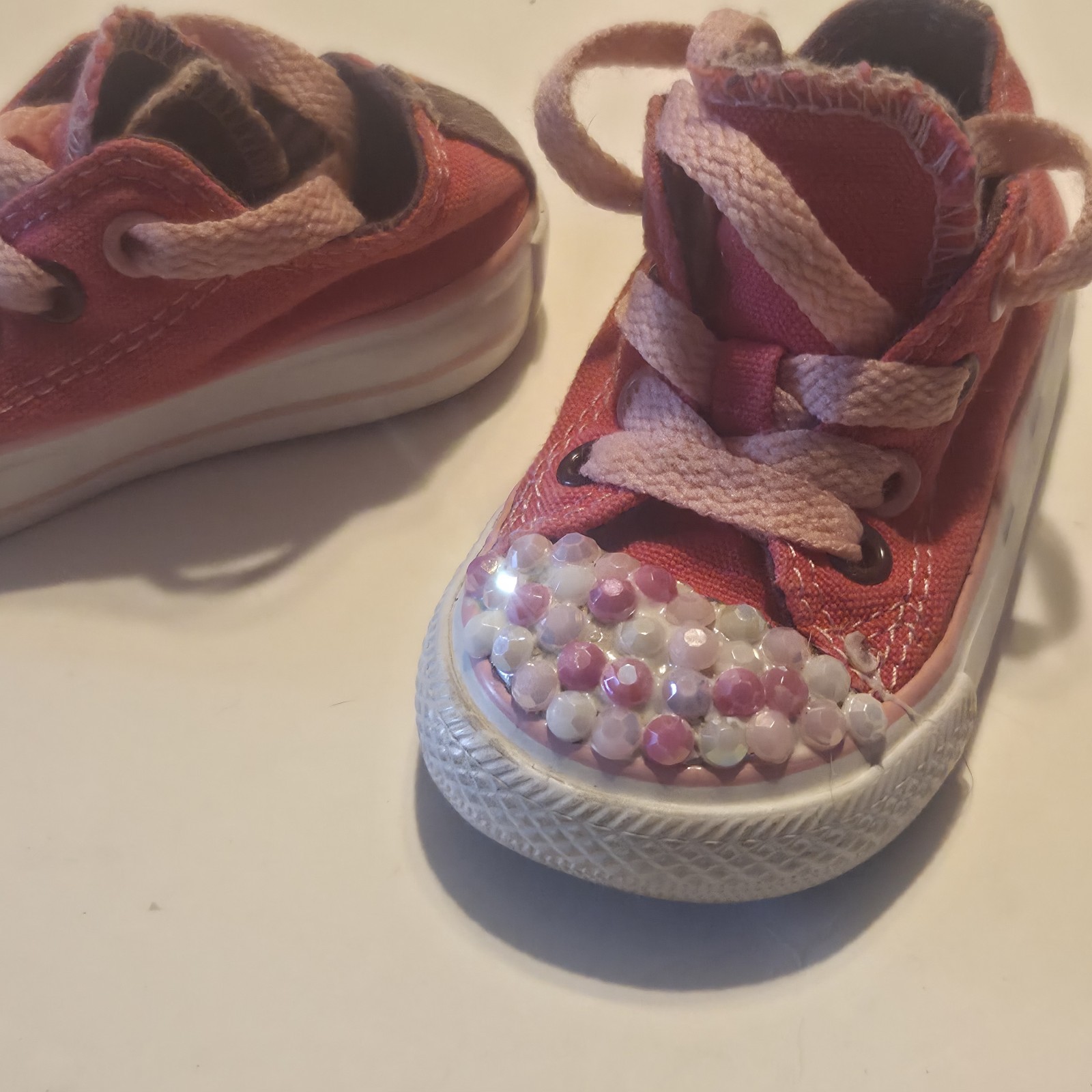 Converse Chuck Taylor All Star Girls Size 4  Infant Toddler Shoes Pink Jeweled thumbnail 4