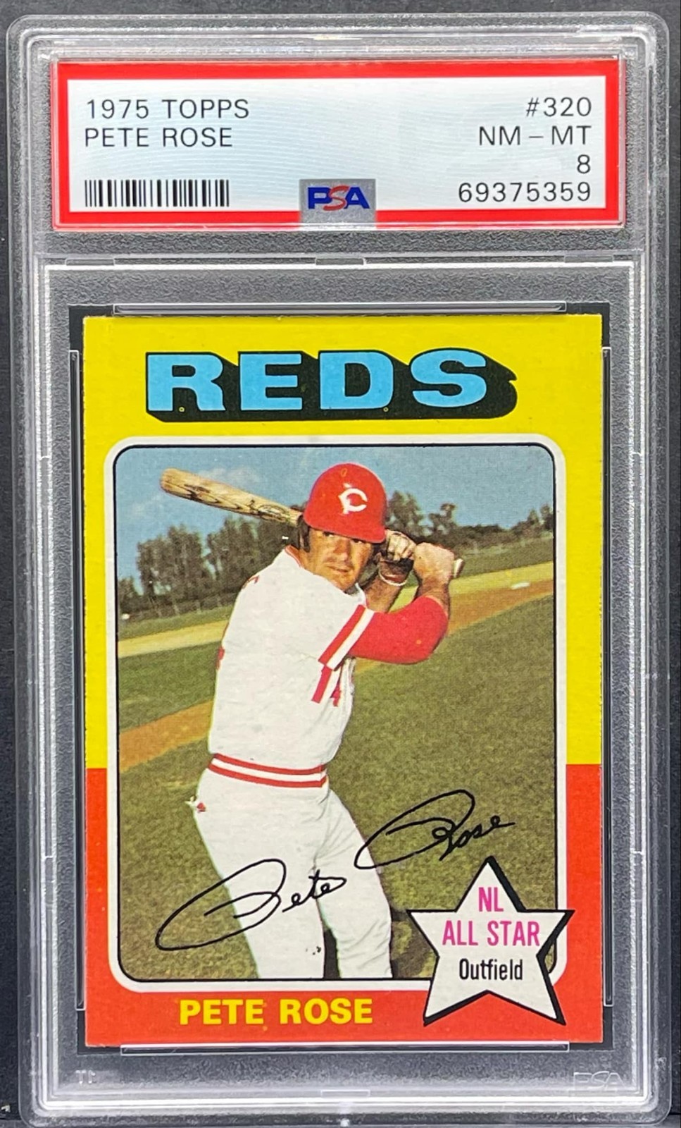1975 Topps Baseball #320 Pete Rose Cincinnati Reds HOF PSA 8 NM-MT NEW LABEL