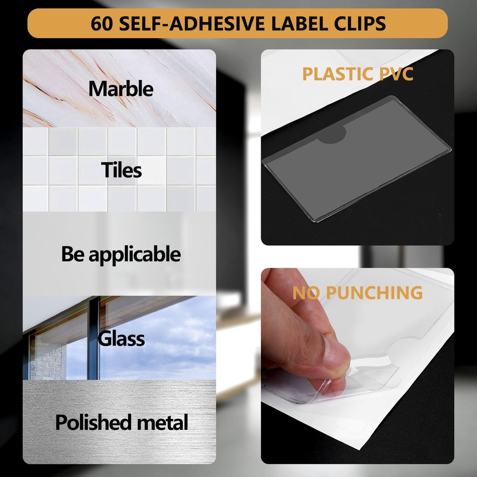2X(60Pcs Self-Adhesive Label Holder Card Pockets Label Holder Clear ...