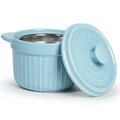 ONTUBE Ceramic Bacon Grease Container Keeper with Strainer, Frying Turquoise 