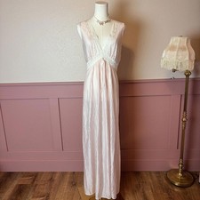 vtg 60s 70s coquette lace maxi nightgown slip gilead sz small pink nylon whimsy