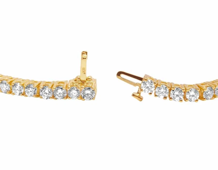 Brazalete Unisex Oro Amarillo 14K 1 Fila Punta Tenis Diamantes Genuinos 12Ct 8" 3.5MM Foto 4 de 4