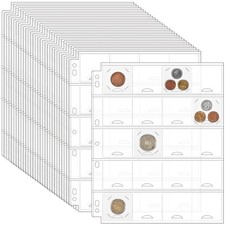 30 Sheets Coin Binder Sheets for 2" x 2" Coin Flips - 600 Pockets 7 Holes Coin