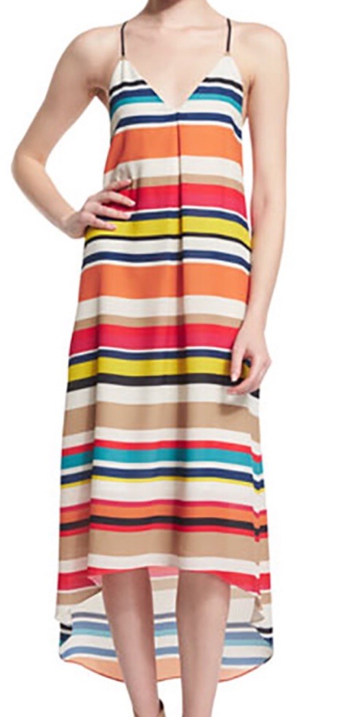 Alice + Olivia Cortes Dress Carnival Stripe Sheer Rainbow 🌈 Maxi High Low Sz XS