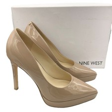 Nine West Danca patent leather pointy toe stiletto dress tan pumps women Size 7M