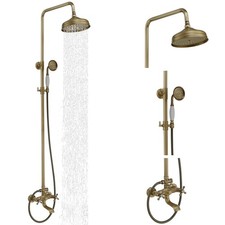 Antique Brass Shower Faucet Triple Function Rainfall