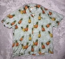 Paradise Found Mens Tropical Pineapple Hawaiian Shirt 2XL Girl Scout VTG Green