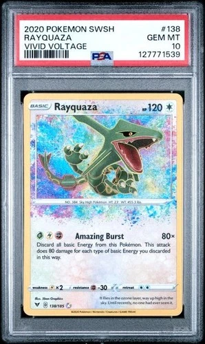 2020 POKEMON SWORD & SHIELD VIVID VOLTAGE #138 RAYQUAZA VIVID VOLTAGE PSA 10