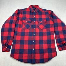 Vintage Woolrich Jacket Mens Medium Red Navy Buffalo Plaid Quilted Flannel Barn