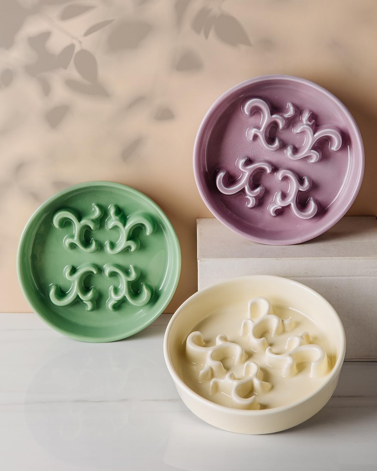 Slow Feeder Dog Bowl 0.6 Cups Ceramic Food Dish for Fast Eaters Small Breed