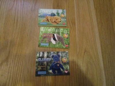 TY BEANIE BABYS SAMMLER TRADING ROOKIE KARTEN X 3 AMEISEN, CLUBBIE & FETCH