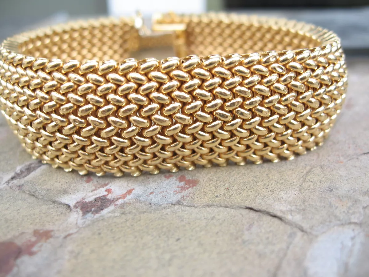 14KT Yellow Gold Wide Thick Mesh Link Style Soft Bangle Bracelet Heavy NEW  | eBay