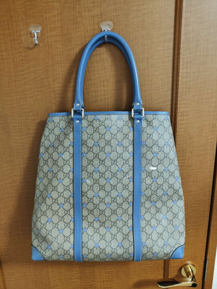 GUCCI Monogram GG Supreme Stars Light Blue Tote Bag From