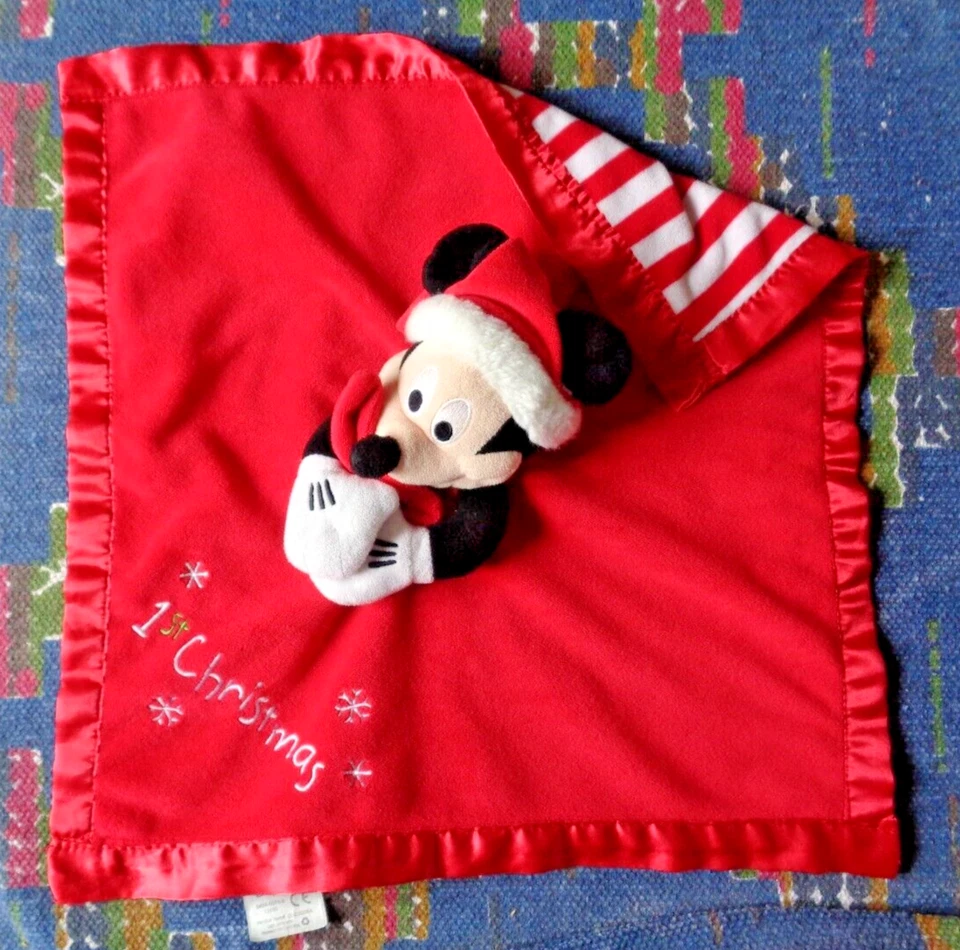 AP/ DOUDOU PLAT DISNEY MICKEY my 1st christmas ROUGE BLANC RAYE FLOCON EXC ETAT - Photo 1/1