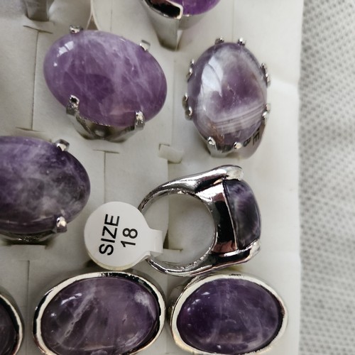 Wholesale Lot 46 purple stone Abalone silver plated brass Ring various sizes - Picture 5 of 7