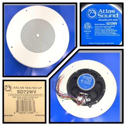 Atlas Sound SD72W 8" Dual Cone In-ceiling Speaker 25v/70v With 12.75" Baffle - Photo 1 sur 12